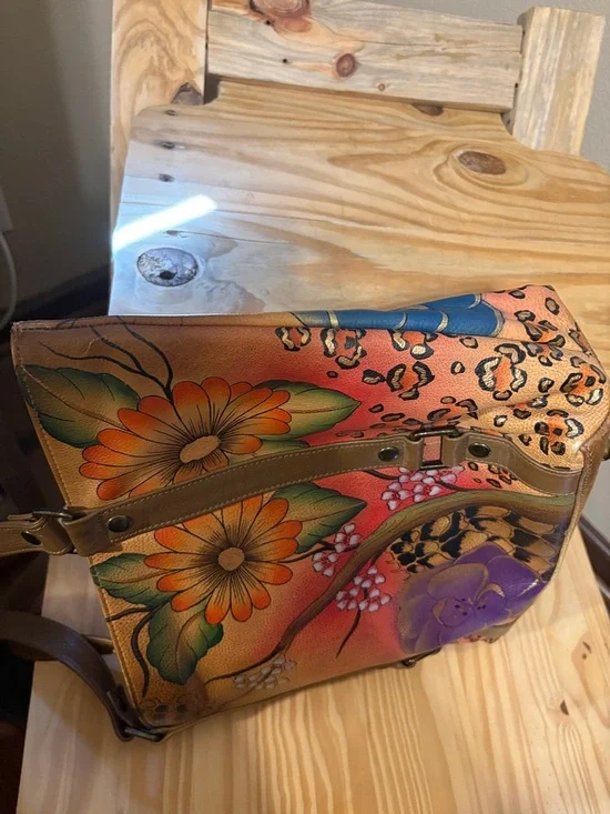 Anuschka Hand-Painted Floral Leather Tote Bag in Multicolor EUC - Picture 9 of 10